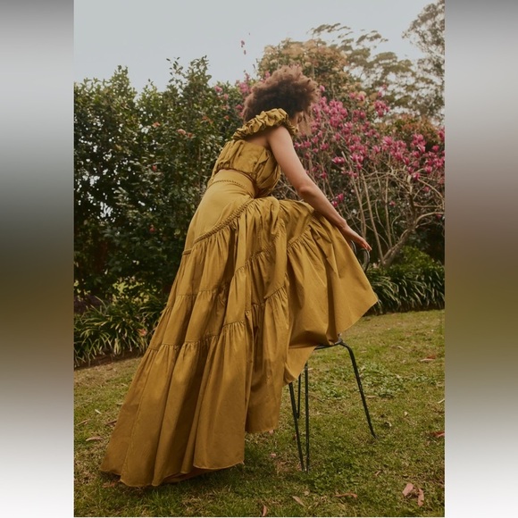 AJE  CASABLANCA BRAIDED TIERED MAXI SKIRT IN OLIVE GREEN boho quiet luxury - Picture 2 of 13